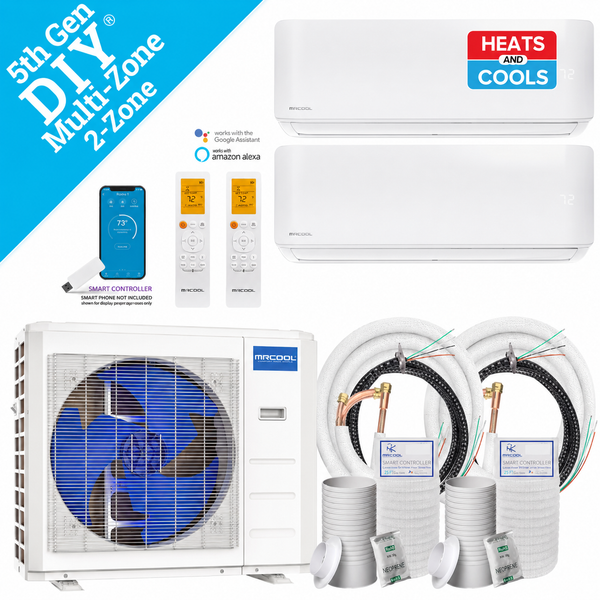 MRCOOL® DIY® 5th Gen 18K BTU 2-Zone Mini Split System with 2 × 9K Air Handlers 230V