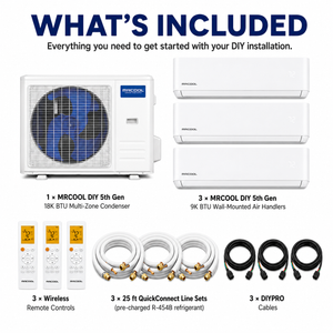 MRCOOL® DIY® 5th Gen 18K BTU 3-Zone Mini Split System with 3 × 9K Air Handlers 230V