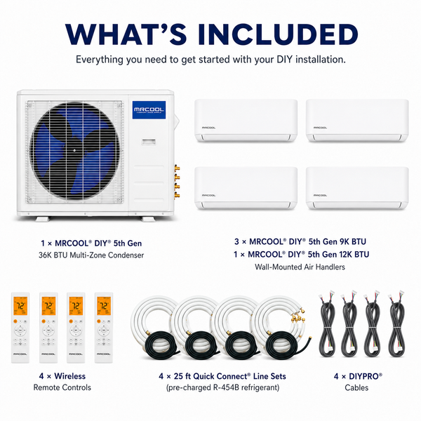 MRCOOL® DIY® 5th Gen 36K BTU 4-Zone Mini Split System – 3 Bedrooms + Living Room – 230V