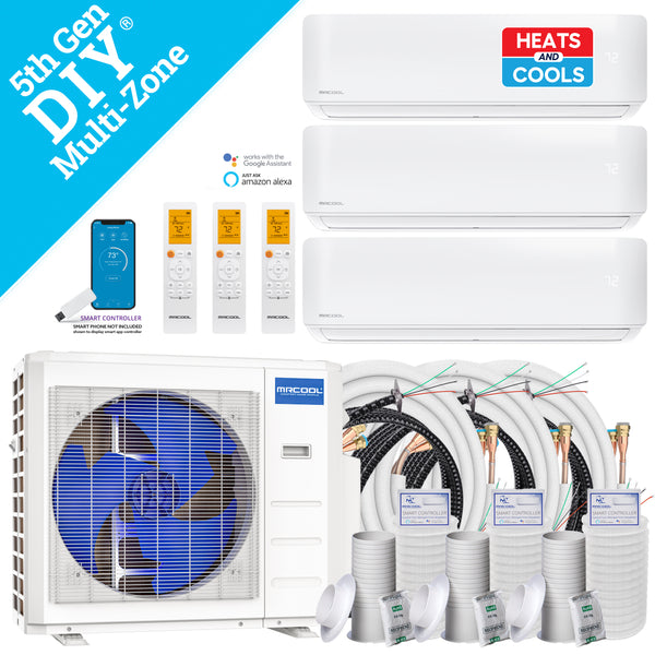 MRCOOL® DIY® 5th Gen 18K BTU 3-Zone Mini Split System with 3 × 9K Air Handlers 230V